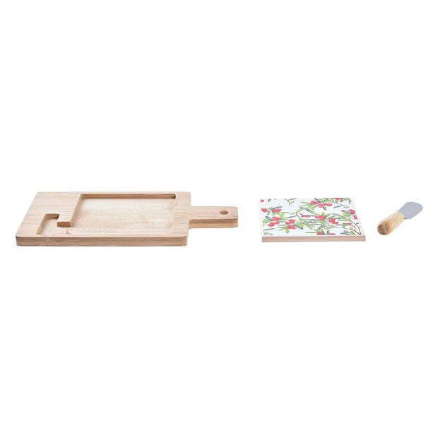 Satz für Appetithäppchen DKD Home Decor Blomster Rot Weiß Bambus Steingut (21,5 x 11,8 x 1 cm)