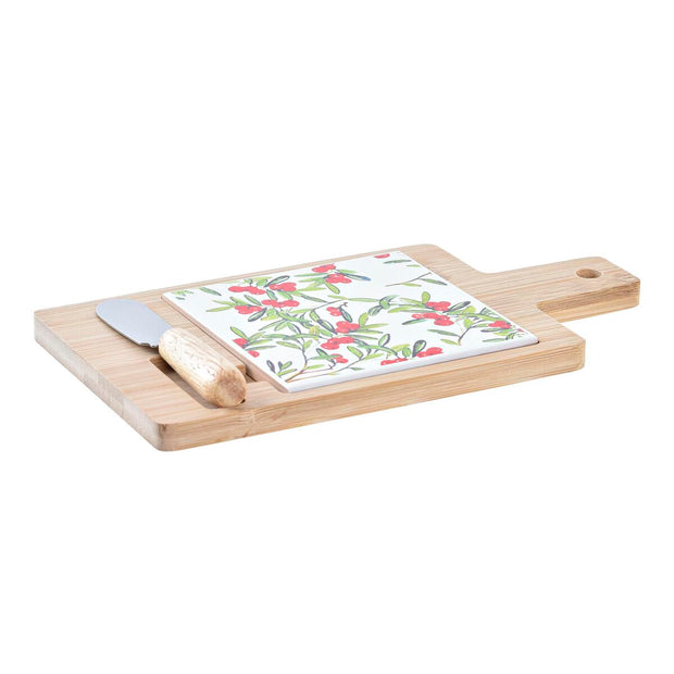 Satz für Appetithäppchen DKD Home Decor Blomster Rot Weiß Bambus Steingut (21,5 x 11,8 x 1 cm)