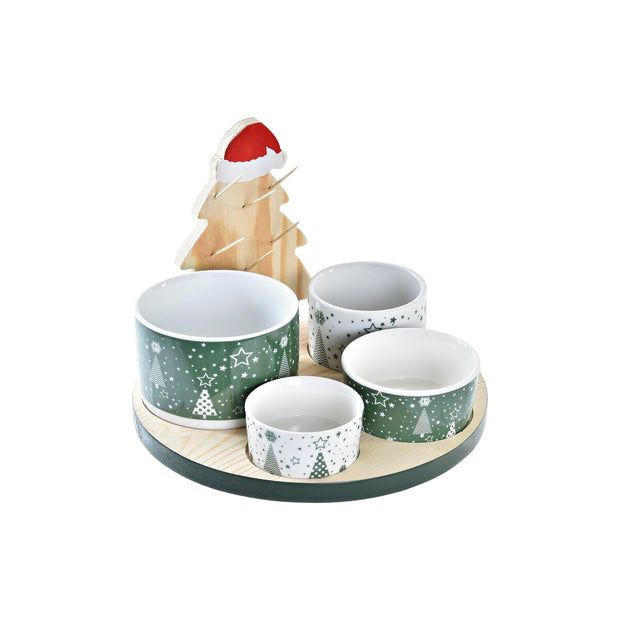 Tablett für Snacks DKD Home Decor Weihnachten 5 Stücke Baum grün Bambus Steingut (22 x 22 x 15 cm)