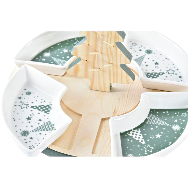 Tablett für Snacks DKD Home Decor Weihnachten 5 Stücke Baum Bambus Steingut (21,5 x 21,5 x 13 cm)