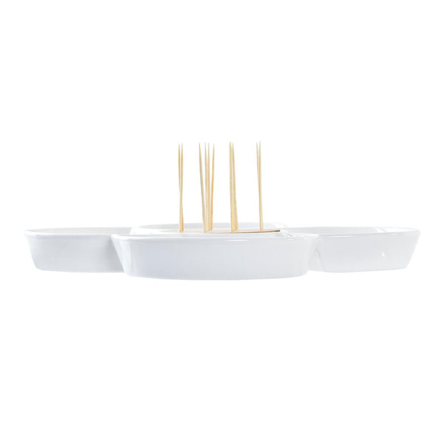 Tablett für Snacks DKD Home Decor Weihnachten natürlich Weiß grün Bambus Steingut (22 x 22 x 7 cm)