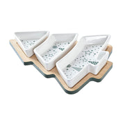 Tablett für Snacks DKD Home Decor Weihnachten 4 Stücke Baum Weiß grün Bambus Steingut (20 x 27 x 3,8 cm)