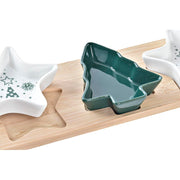 Tablett für Snacks DKD Home Decor Weihnachten 4 Stücke natürlich grün Bambus Steingut (33 x 13 x 3,3 cm)