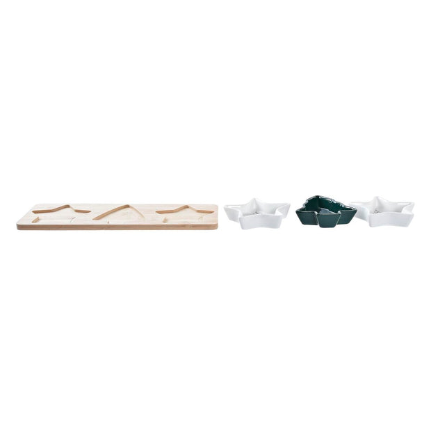 Tablett für Snacks DKD Home Decor Weihnachten 4 Stücke natürlich grün Bambus Steingut (33 x 13 x 3,3 cm)