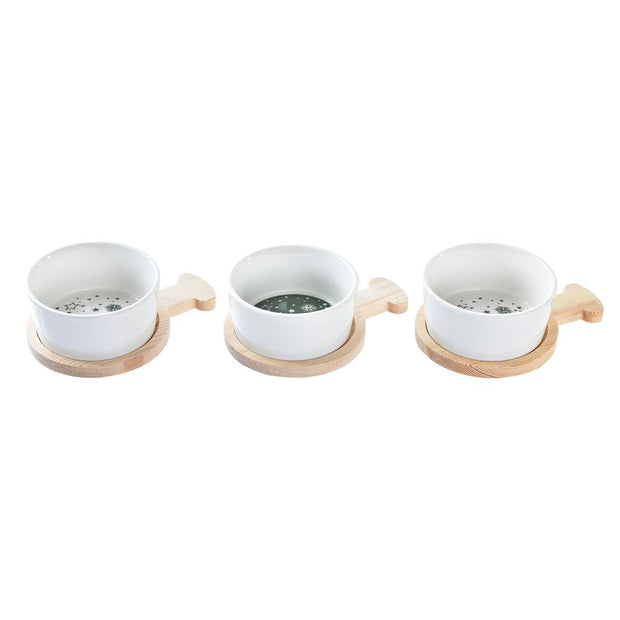 Tablett für Snacks DKD Home Decor Weihnachten 3 Stücke natürlich Weiß grün Bambus Steingut (31 x 11,7 x 4,7 cm)