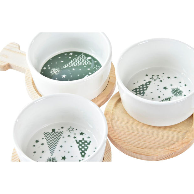 Tablett für Snacks DKD Home Decor Weihnachten 3 Stücke natürlich Weiß grün Bambus Steingut (31 x 11,7 x 4,7 cm)