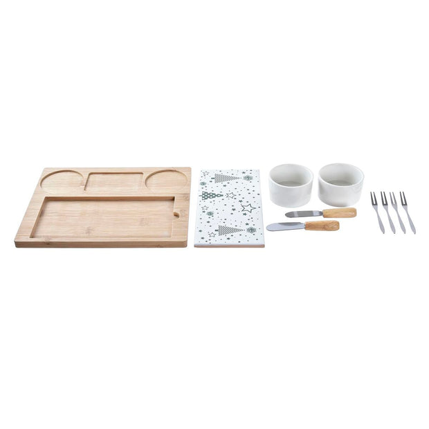 Satz für Appetithäppchen DKD Home Decor Weiß grün Bambus Steingut (25 x 20 x 8 cm)
