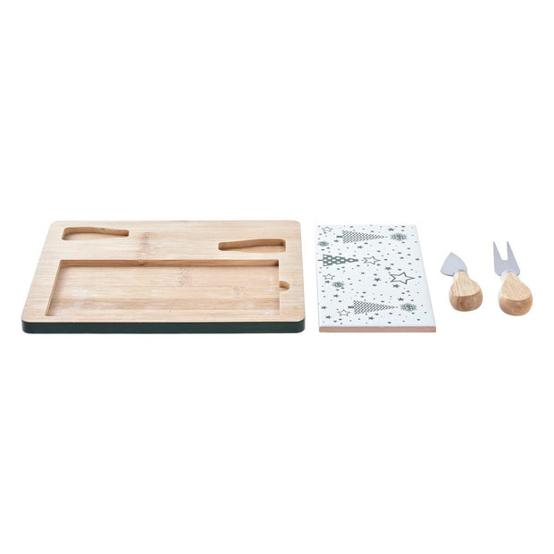 Satz für Appetithäppchen DKD Home Decor Weiß grün Bambus Steingut (24,5 x 20 x 1,2 cm)