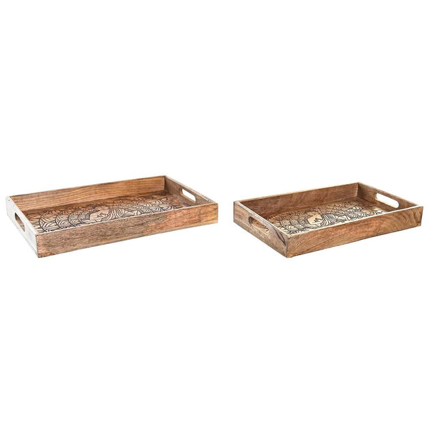 Tablettset DKD Home Decor 2 Stück Braun Dunkelbraun Mango-Holz (43 x 27,5 x 7,5 cm) (2 Stücke)