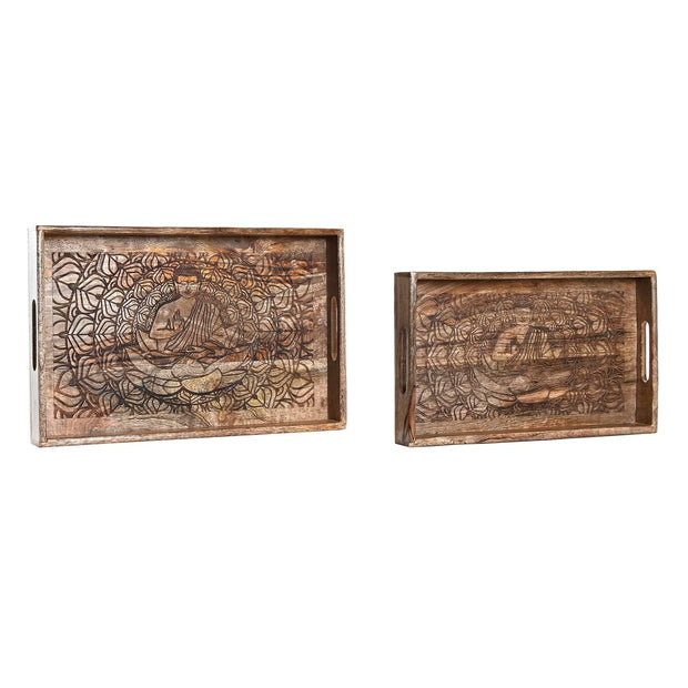 Tablettset DKD Home Decor 2 Stück Braun Dunkelbraun Mango-Holz (43 x 27,5 x 7,5 cm) (2 Stücke)