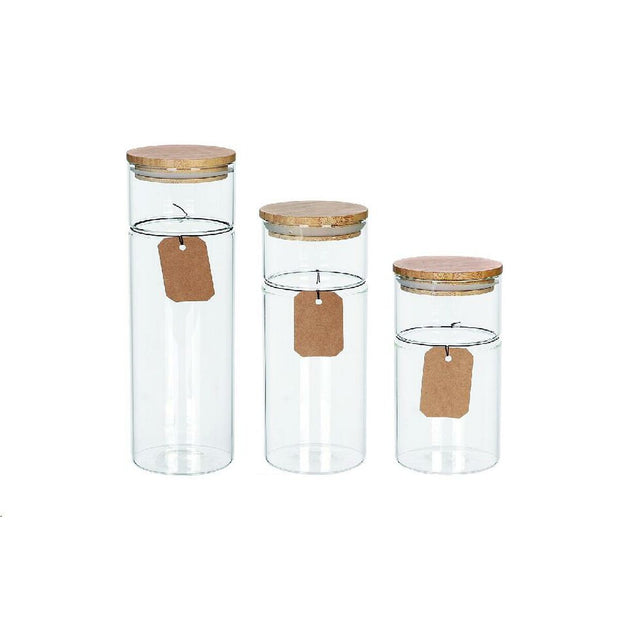 Set mit 3 Kanistern DKD Home Decor Bambus Borosilikatglas (1100 ml)