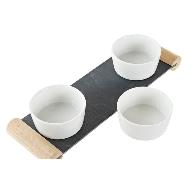 Tablett für Snacks DKD Home Decor 4 Stücke Schwarz Tafel Weiß Steingut (33 x 10 x 5,8 cm)