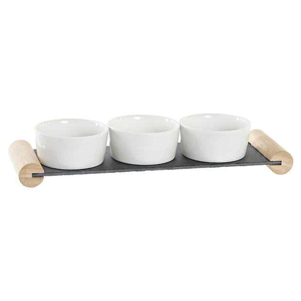 Tablett für Snacks DKD Home Decor 4 Stücke Schwarz Tafel Weiß Steingut (33 x 10 x 5,8 cm)