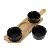 Tablett für Snacks DKD Home Decor 4 Stücke natürlich Schwarz Akazienholz Steingut (38 x 10 x 5,2 cm)