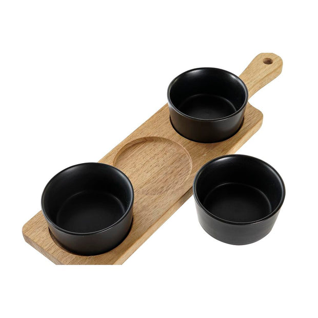 Tablett für Snacks DKD Home Decor 4 Stücke natürlich Schwarz Akazienholz Steingut (38 x 10 x 5,2 cm)