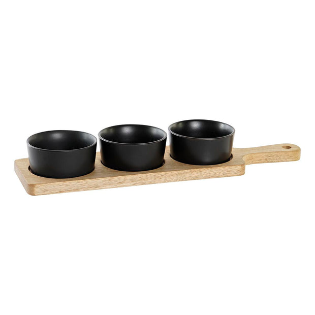 Tablett für Snacks DKD Home Decor 4 Stücke natürlich Schwarz Akazienholz Steingut (38 x 10 x 5,2 cm)