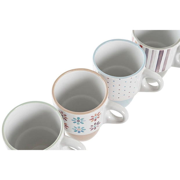 Henkelbecher DKD Home Decor Streifen Blomster Steingut (400 ml) (4 Stück)
