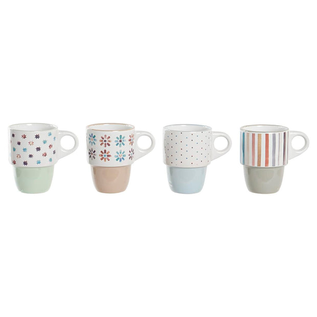 Henkelbecher DKD Home Decor Streifen Blomster Steingut (400 ml) (4 Stück)