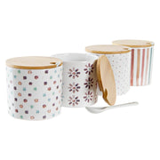 Zuckerdose DKD Home Decor mit Deckel Bambus Steingut (9,5 x 9,5 x 9,5 cm) (4 Stück)