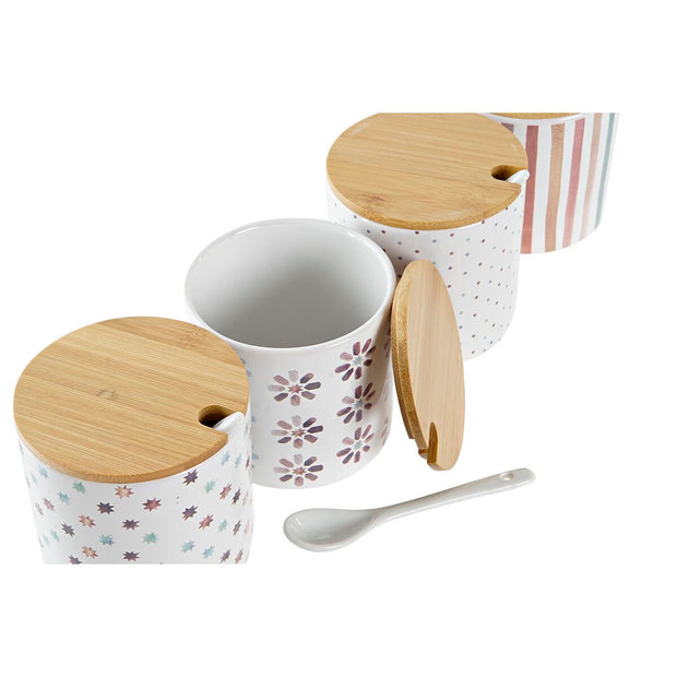 Zuckerdose DKD Home Decor mit Deckel Bambus Steingut (9,5 x 9,5 x 9,5 cm) (4 Stück)