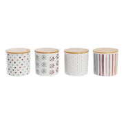 Zuckerdose DKD Home Decor mit Deckel Bambus Steingut (9,5 x 9,5 x 9,5 cm) (4 Stück)