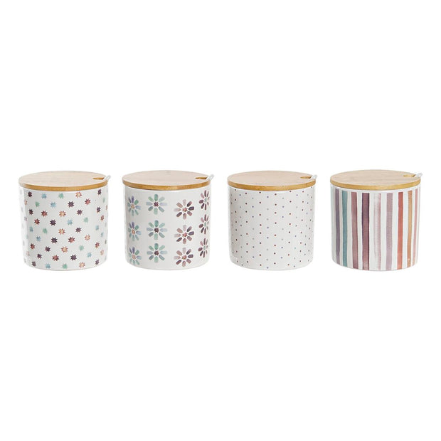 Zuckerdose DKD Home Decor mit Deckel Bambus Steingut (9,5 x 9,5 x 9,5 cm) (4 Stück)