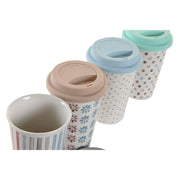 Tasse mit Deckel DKD Home Decor Porzellan Silikon Bunt (400 ml) (4 Stück)