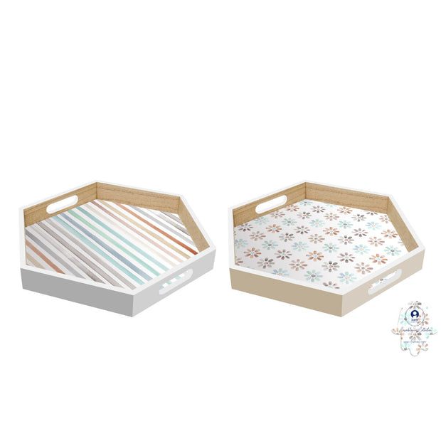 Schale DKD Home Decor Grau Gelb Himmelsblau Holz MDF (38 x 33 x 5 cm) (2 Stück)