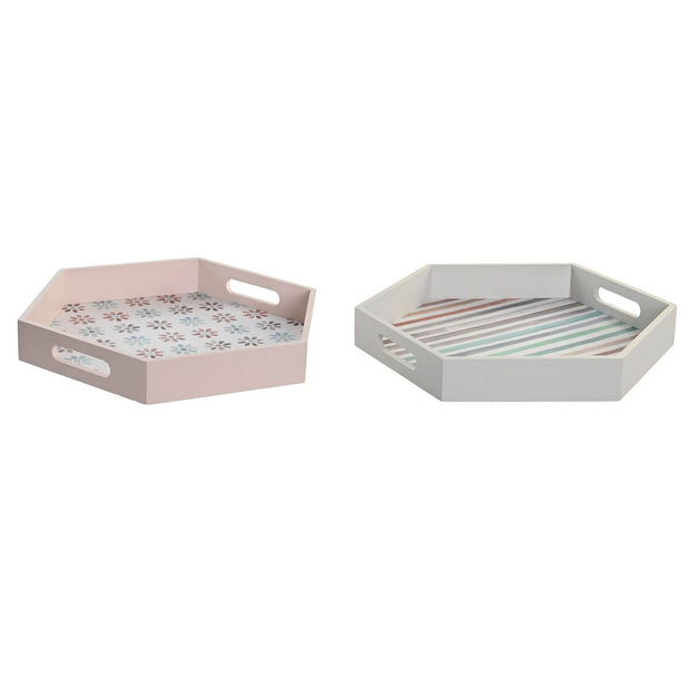 Schale DKD Home Decor Grau Gelb Himmelsblau Holz MDF (38 x 33 x 5 cm) (2 Stück)