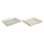 Schale DKD Home Decor Beige grün Gelb Holz MDF (43 x 30 x 8 cm) (2 Stück)