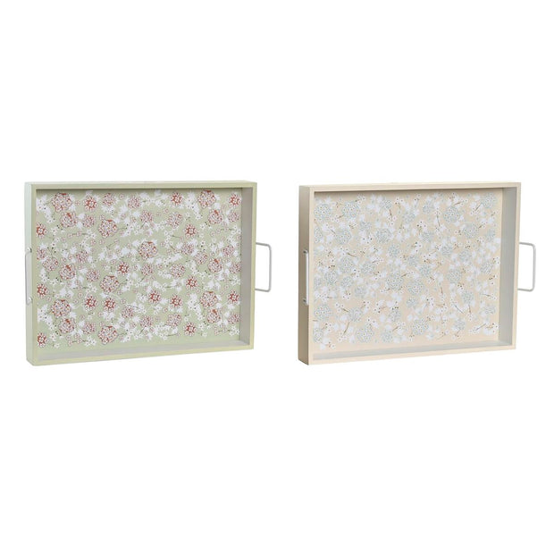 Schale DKD Home Decor Beige grün Gelb Holz MDF (43 x 30 x 8 cm) (2 Stück)