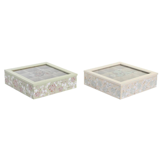Teebox DKD Home Decor Kristall Metall MDF (24 x 24 x 6,5 cm) (2 Stück)