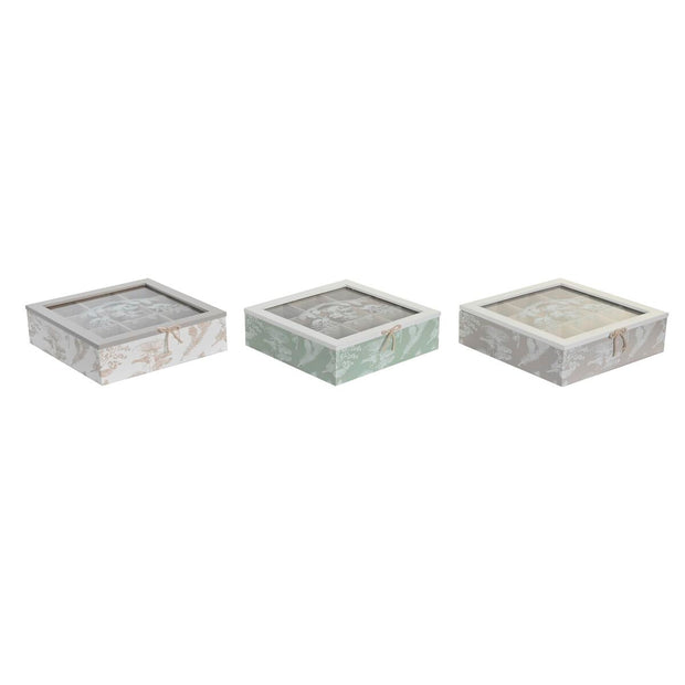 Teebox DKD Home Decor Kristall Metall MDF (24,5 x 24,5 x 6 cm) (3 Stück)