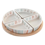 Tablett für Snacks DKD Home Decor Bunt Bambus Steingut 5 Stücke (21,5 x 21,5 x 1 cm)