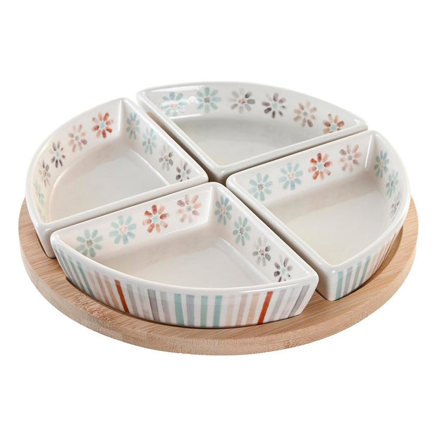 Tablett für Snacks DKD Home Decor Bunt Bambus Steingut 5 Stücke (21,5 x 21,5 x 1 cm)