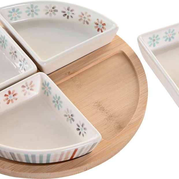 Tablett für Snacks DKD Home Decor Bunt Bambus Steingut 5 Stücke (21,5 x 21,5 x 1 cm)