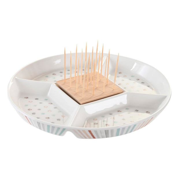 Tablett für Snacks DKD Home Decor Bunt Bambus Steingut (23,5 x 23,5 x 3 cm)