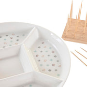 Tablett für Snacks DKD Home Decor Bunt Bambus Steingut (23,5 x 23,5 x 3 cm)