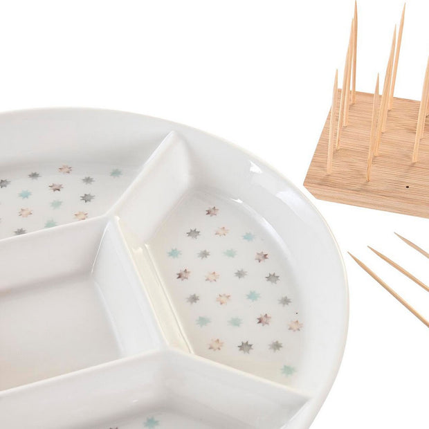 Tablett für Snacks DKD Home Decor Bunt Bambus Steingut (23,5 x 23,5 x 3 cm)