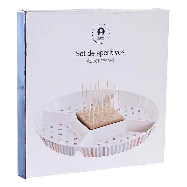 Tablett für Snacks DKD Home Decor Bunt Bambus Steingut (23,5 x 23,5 x 3 cm)