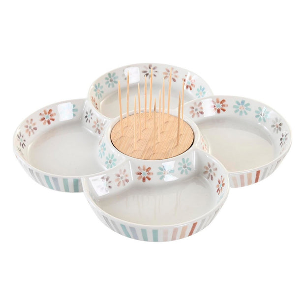 Tablett für Snacks DKD Home Decor Bunt Bambus Steingut (22 x 22 x 3 cm)