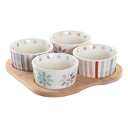 Tablett für Snacks DKD Home Decor Bunt Bambus Steingut 5 Stücke (19,7 x 19,7 x 1 cm)