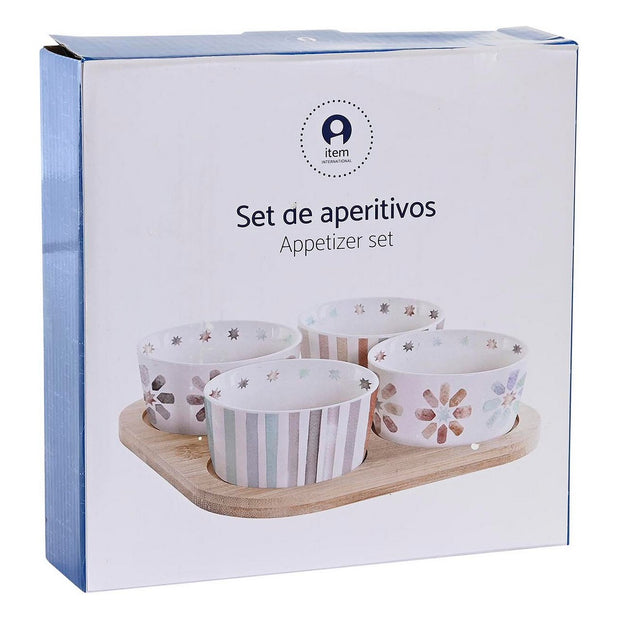 Tablett für Snacks DKD Home Decor Bunt Bambus Steingut 5 Stücke (19,7 x 19,7 x 1 cm)