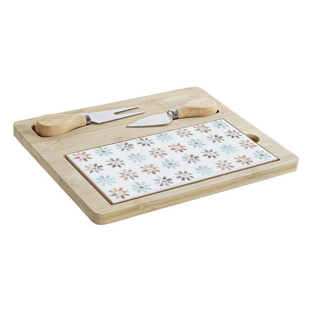 Tablett für Snacks DKD Home Decor Bunt Bambus Steingut 4 Stücke (24,5 x 20 x 1,2 cm)