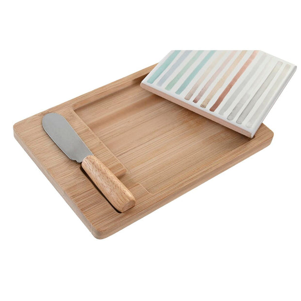Tablett für Snacks DKD Home Decor Bambus Steingut 3 Stücke (21,5 x 11,8 x 1,5 cm)