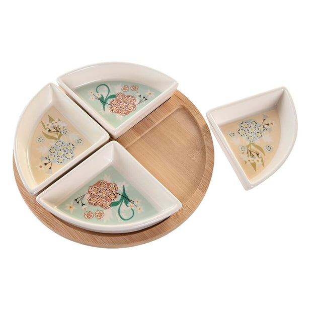 Tablett für Snacks DKD Home Decor 5 Stücke Beige Weiß Bambus Steingut (21,5 x 21,5 x 1 cm)