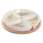 Tablett für Snacks DKD Home Decor 5 Stücke Beige Weiß Bambus Steingut (21,5 x 21,5 x 1 cm)
