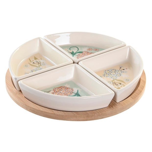 Tablett für Snacks DKD Home Decor 5 Stücke Beige Weiß Bambus Steingut (21,5 x 21,5 x 1 cm)