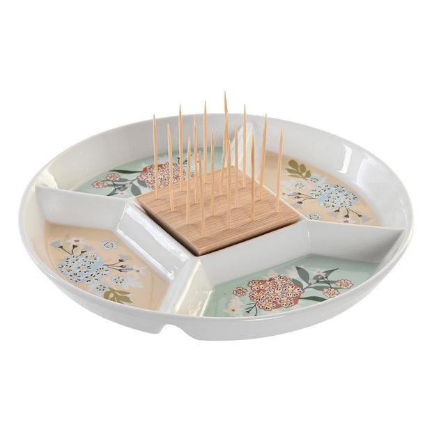 Tablett für Snacks DKD Home Decor grün Bambus Steingut (23,5 x 23,5 x 3 cm)