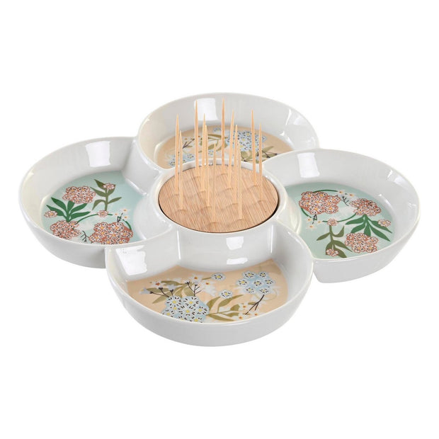 Tablett für Snacks DKD Home Decor grün Bambus Steingut (22 x 22 x 3 cm)